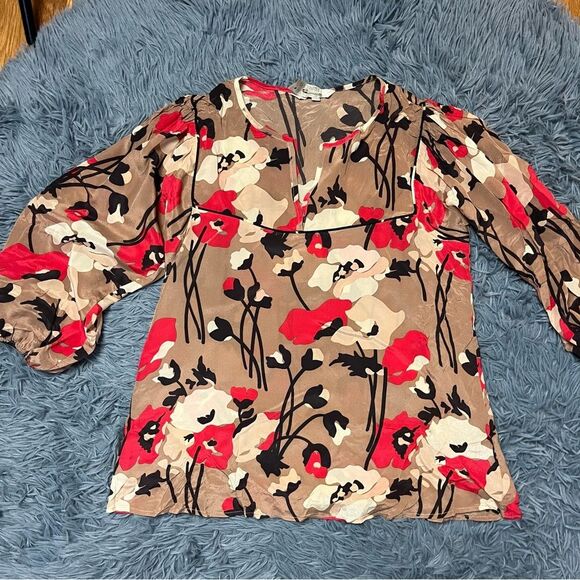 Tucker Tan Red Large Floral Print Silk Blouse Size S - Picture 1 of 6